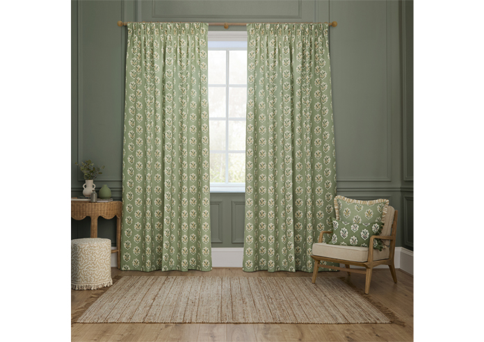 Sessile Leaf Pencil Pleat, Sage - Ready Made Curtains - Image 7
